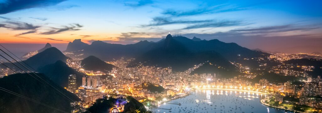 Rio de Janeiro at night with Urca, Corcovado and Guanabara Bay - Rio de Janeiro, Brazil