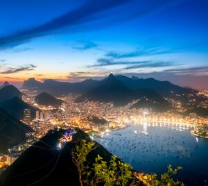 Rio de Janeiro at night with Urca, Corcovado and Guanabara Bay - Rio de Janeiro, Brazil