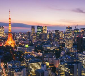 Tokyo tower and cityscape at night with beautiful sky in Tokyo, Japan