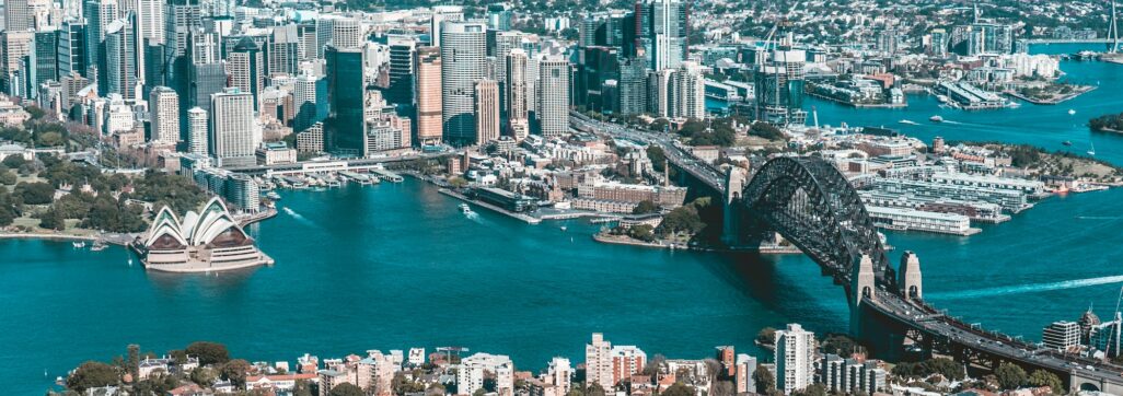 Top view of Sydney Australia, opera house, Sydney harbour bridge, city of Sydney
