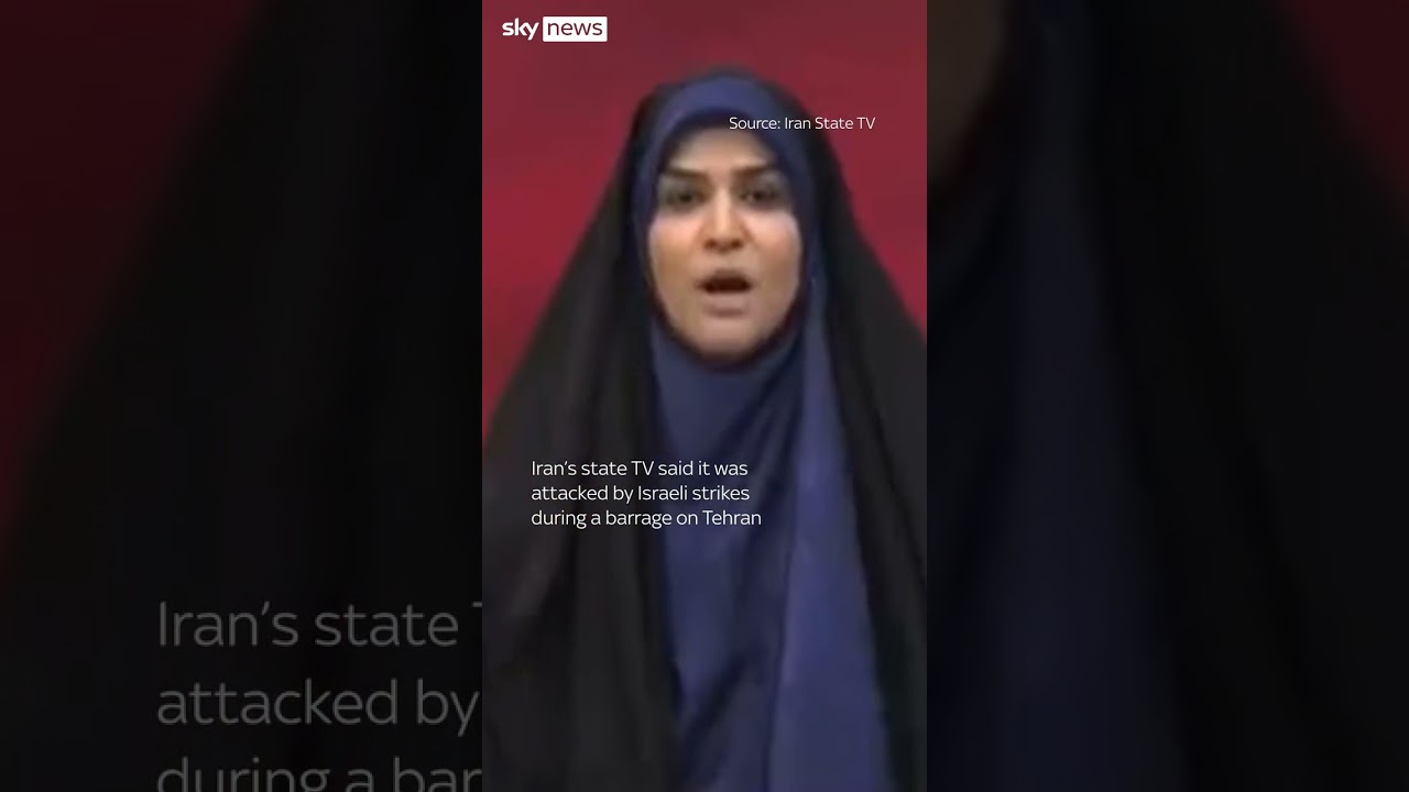 Moment Iranian state TV hit by strike