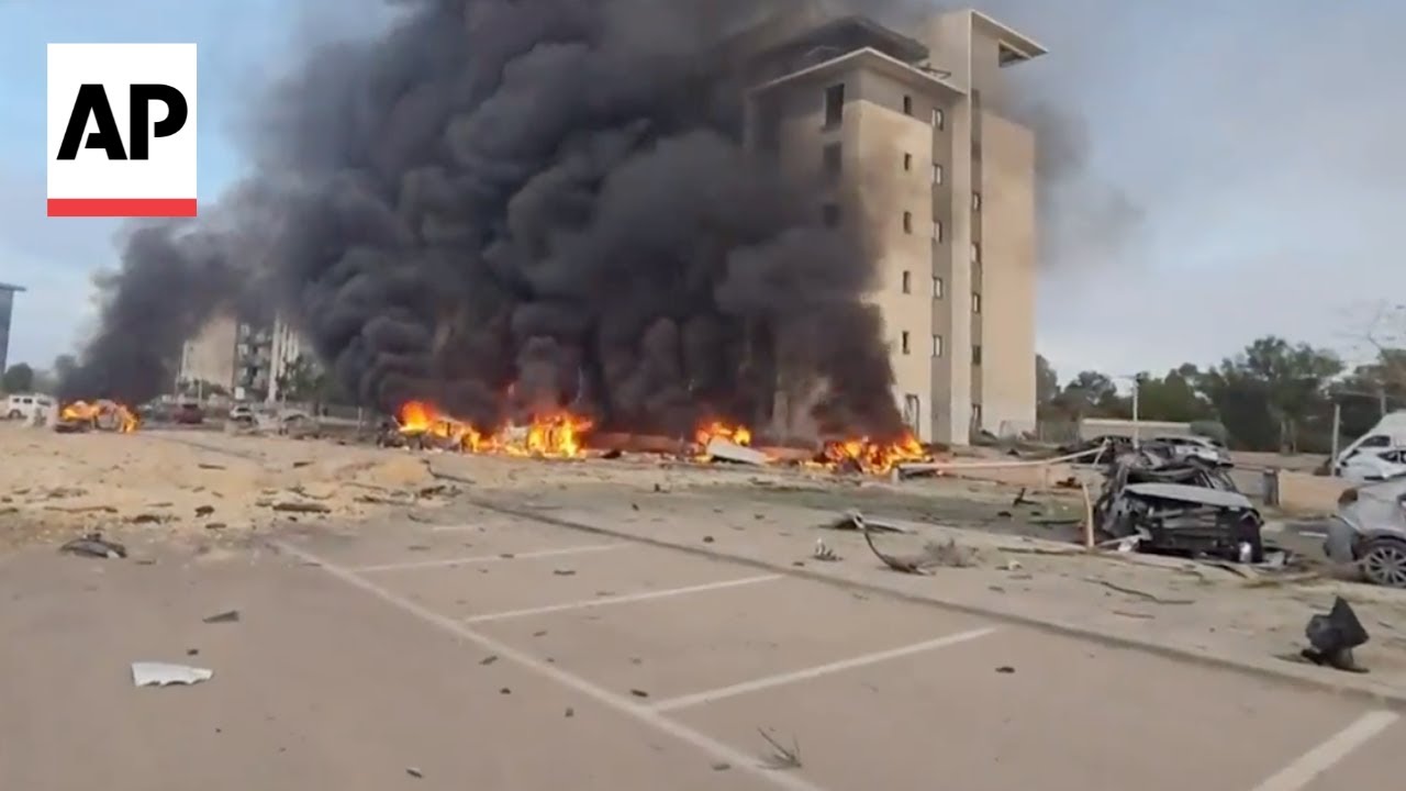 Building on fire as Iran launches new attack on southern Israel
